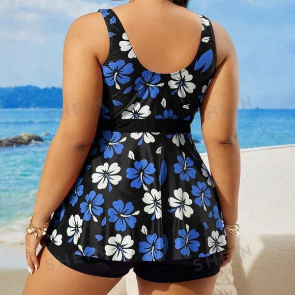 Swim Curve Plus Summer Beach Floral Print Shorts Tankini Swimsuit - Picture 1 of 5